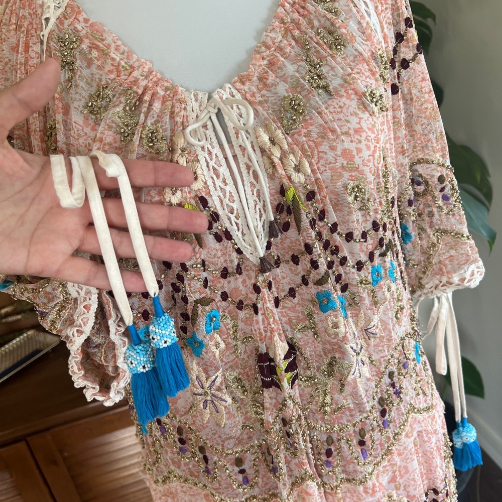 Free People Party Rosalie Beaded Mesh Maxi Specialty Dress S - Picture 4 of 16